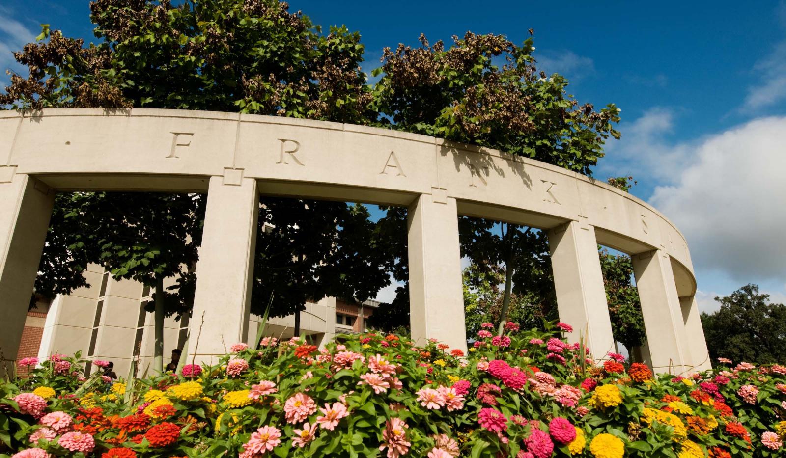 Sanderson Center Stonehenge archway with blooming flowers